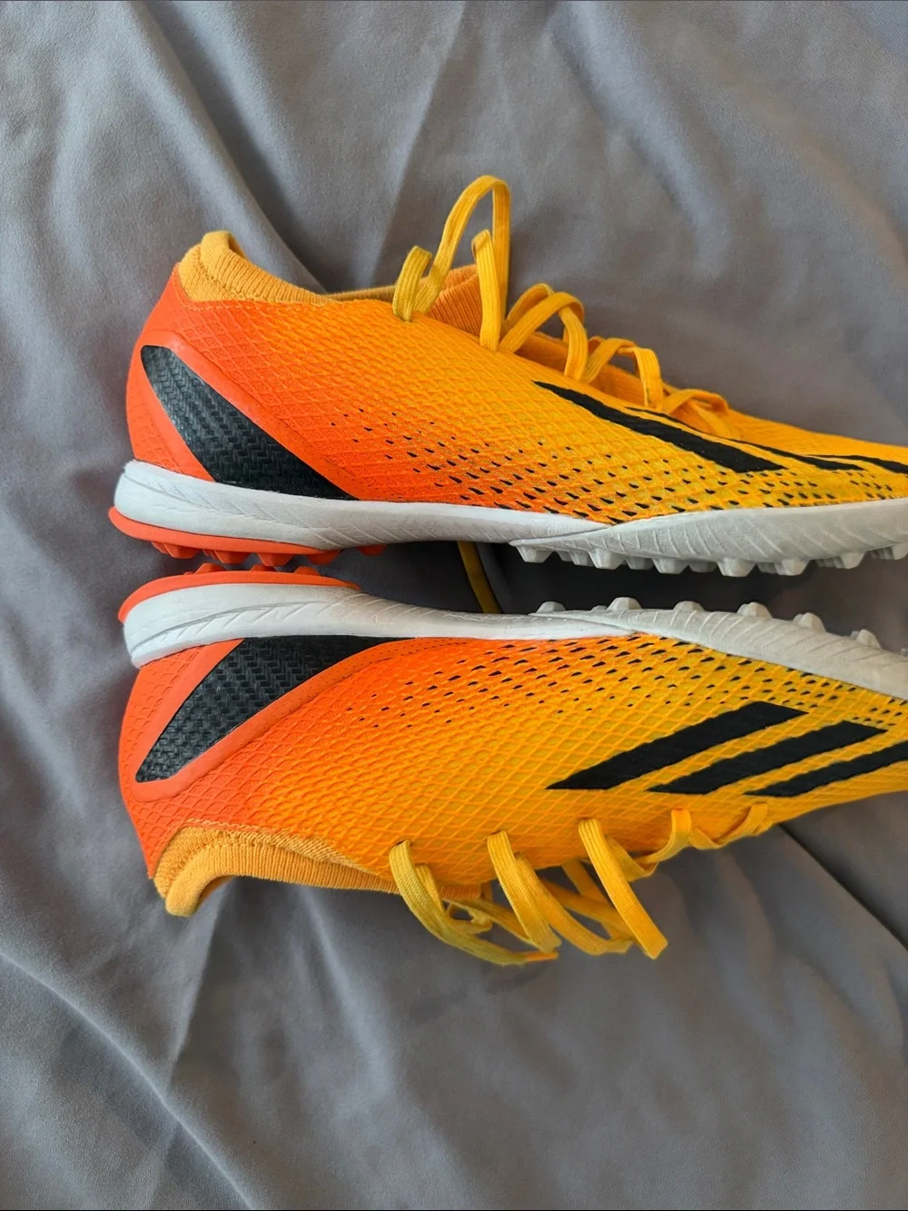 adidas Yellow and Orange Indoor Soccer Shoes with Black Stripes